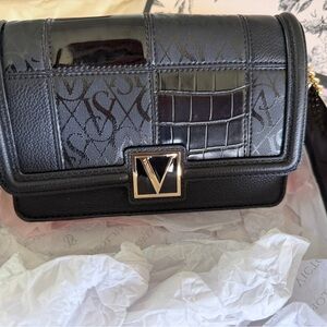 Victoria Secret  Black Mixed-Texture V-Clasp Crossbody Bag